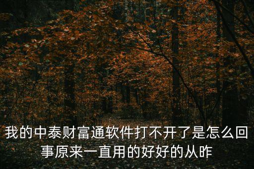 我的中泰財富通軟件打不開了是怎么回事原來一直用的好好的從昨