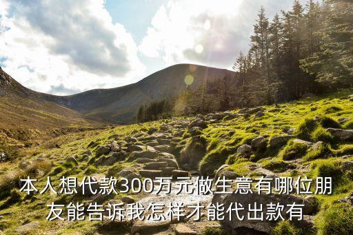 本人想代款300萬元做生意有哪位朋友能告訴我怎樣才能代出款有