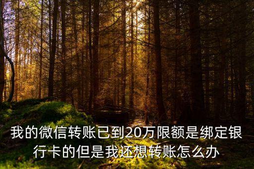我的微信轉(zhuǎn)賬已到20萬限額是綁定銀行卡的但是我還想轉(zhuǎn)賬怎么辦