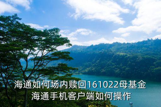 海通如何場內(nèi)贖回161022母基金 海通手機客戶端如何操作