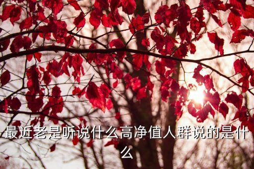 最近老是聽說什么高凈值人群說的是什么
