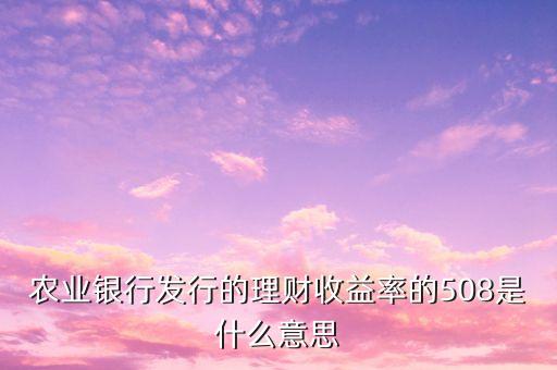 農(nóng)業(yè)銀行發(fā)行的理財(cái)收益率的508是什么意思
