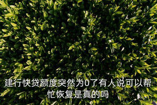 建行快貸額度突然為0了有人說可以幫忙恢復(fù)是真的嗎