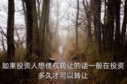 如果投資人想債權(quán)轉(zhuǎn)讓的話(huà)一般在投資多久才可以轉(zhuǎn)讓
