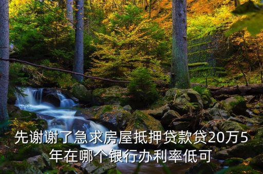 先謝謝了急求房屋抵押貸款貸20萬5年在哪個(gè)銀行辦利率低可