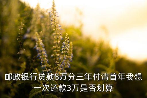 郵政銀行貸款8萬分三年付清首年我想一次還款3萬是否劃算