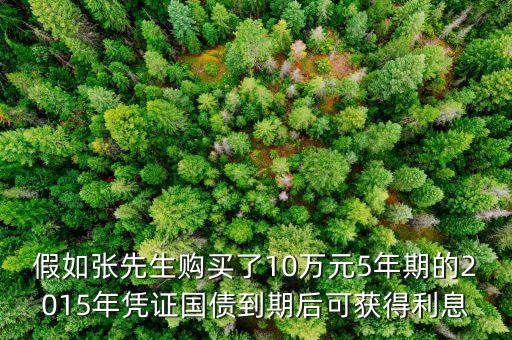 10萬元五年電子國債到期有多少錢，假如張先生購買了10萬元5年期的2015年憑證國債到期后可獲得利息